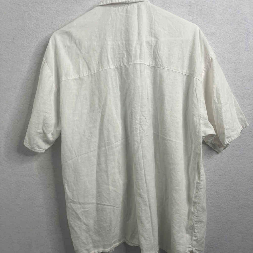 H&M White Linen Blend Button Front Short Sleeve Shirt Large - Picture 3 of 3